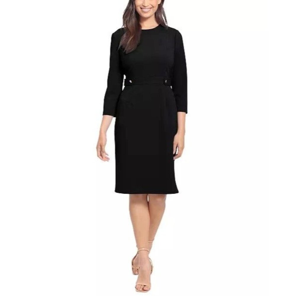 London Times Women's Jewel Neck 3/4 Sleeve Sheath Dress Sz 16 New